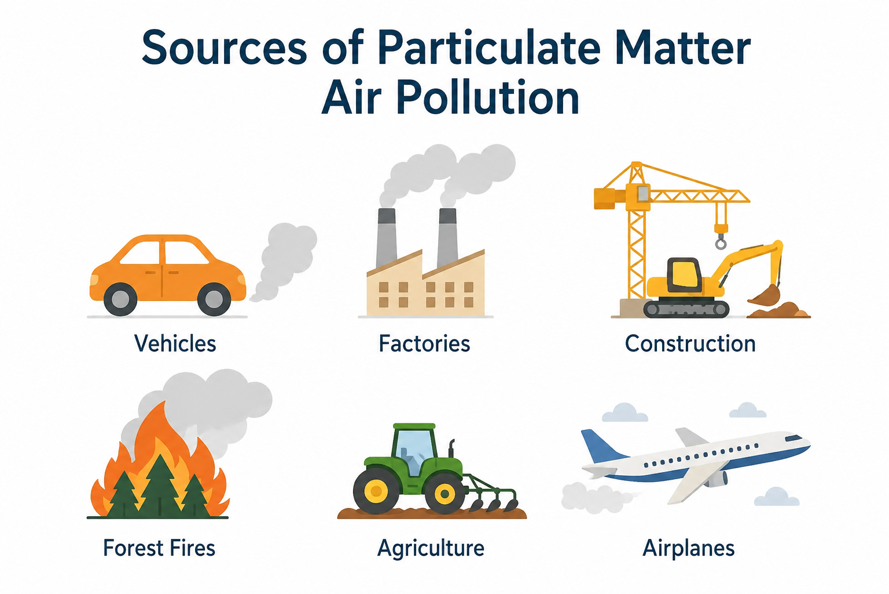 Illustration of common sources of particulate air pollution